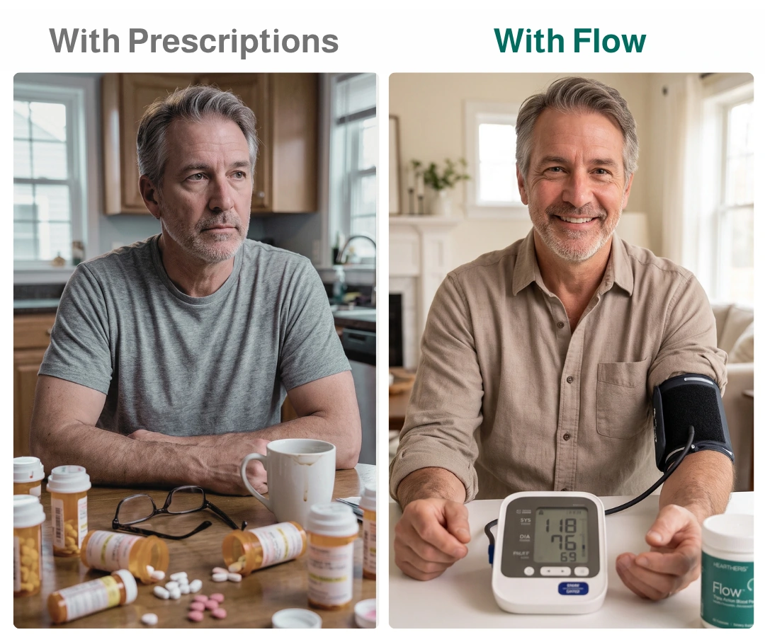 Comparison visual showing the prescription path versus Flow™ support